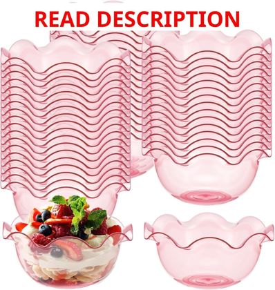 Newtay 50pcs 6oz Plastic Dessert Bowls Pink