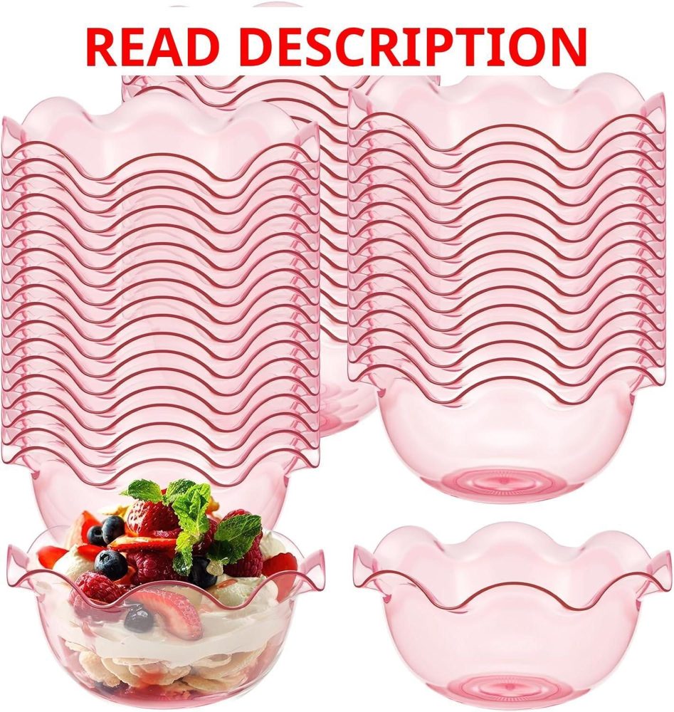 Newtay 50pcs 6oz Plastic Dessert Bowls Pink