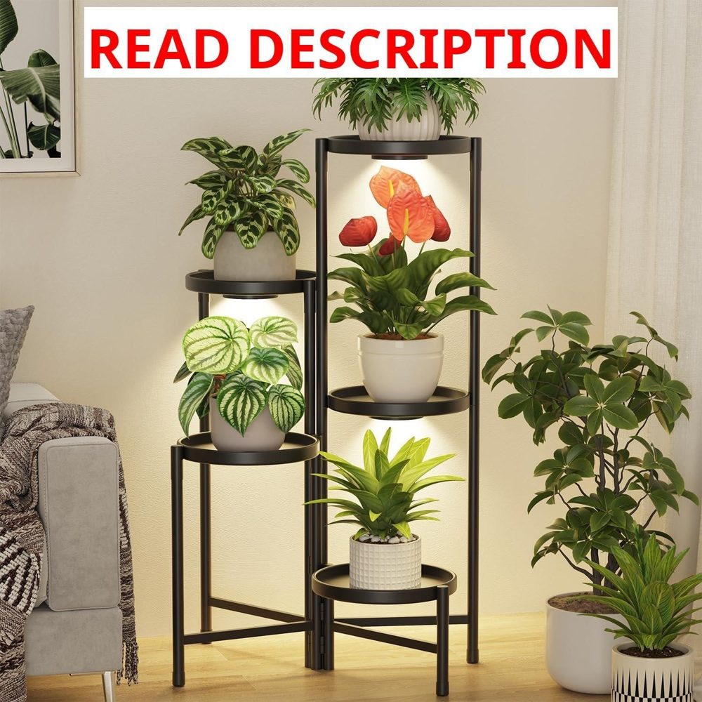 LASZOLA Plant Stand 10" Tray 5 Tier Black