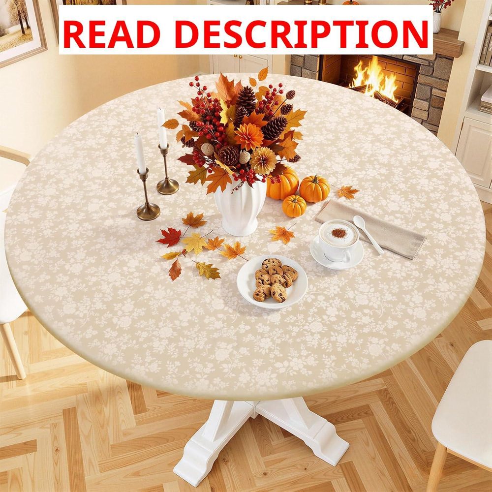 Smiry Vinyl Fitted Tablecloth 57"-68" Beige Round