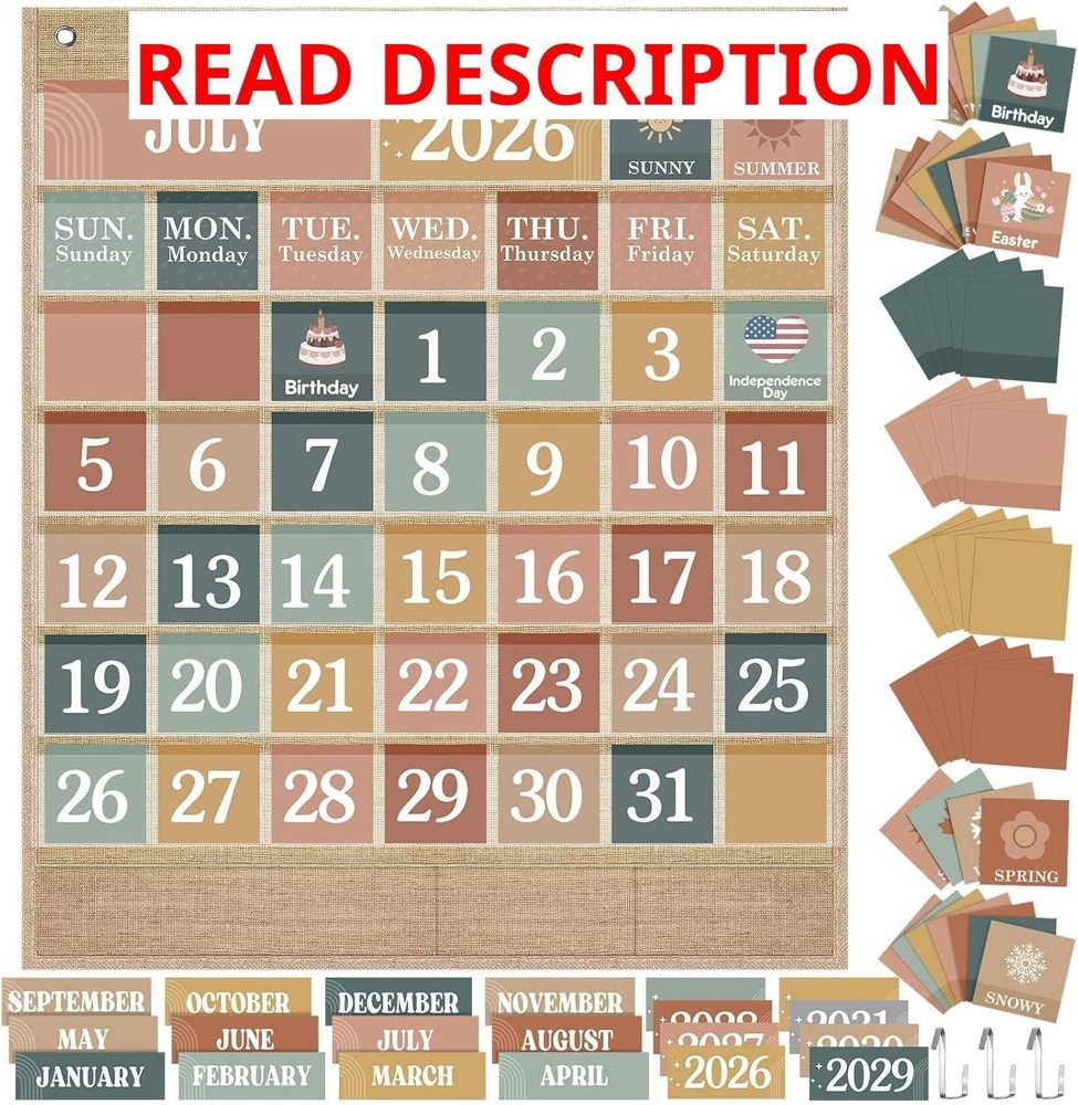 Sinload Classroom Calendar Pocket Chart Linen