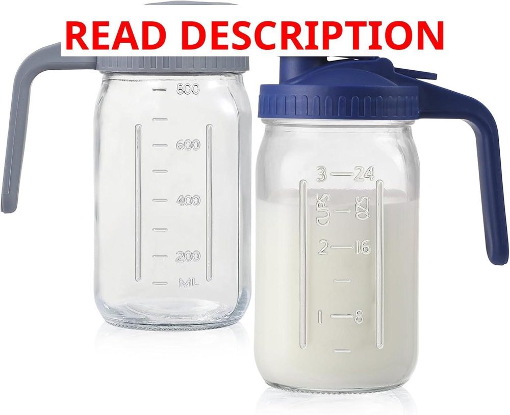 2-Pack 32oz Glass Pitcher with Lid Wide Mouth