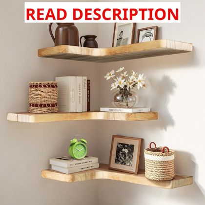 Floating Corner Shelves Set of 3 (Solid Wood)