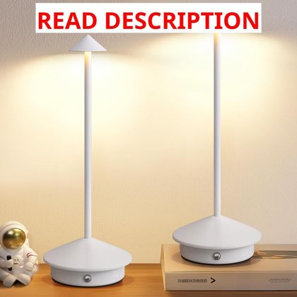 Cordless Table Lamp Set 2 White LED Lights