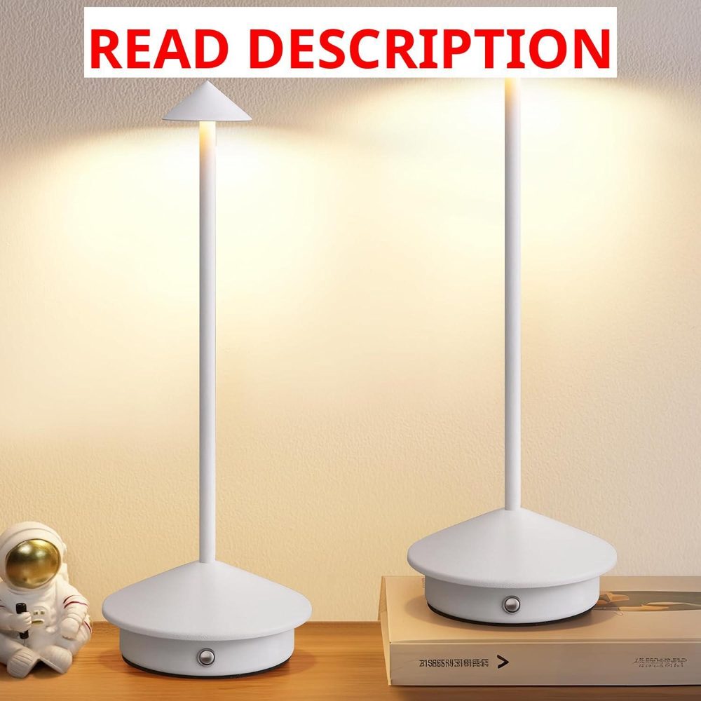Cordless Table Lamp Set 2 White LED Lights