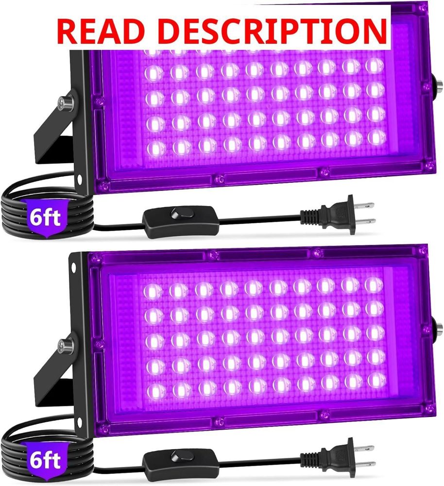 50W LED Black Lights IP66 Waterproof 2-Pack