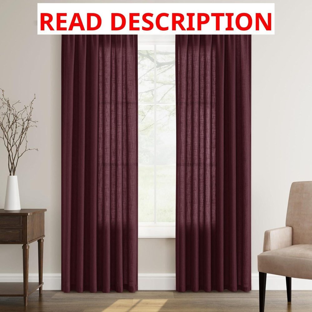 Guken Linen Curtains 84" Rod Pocket Burgundy