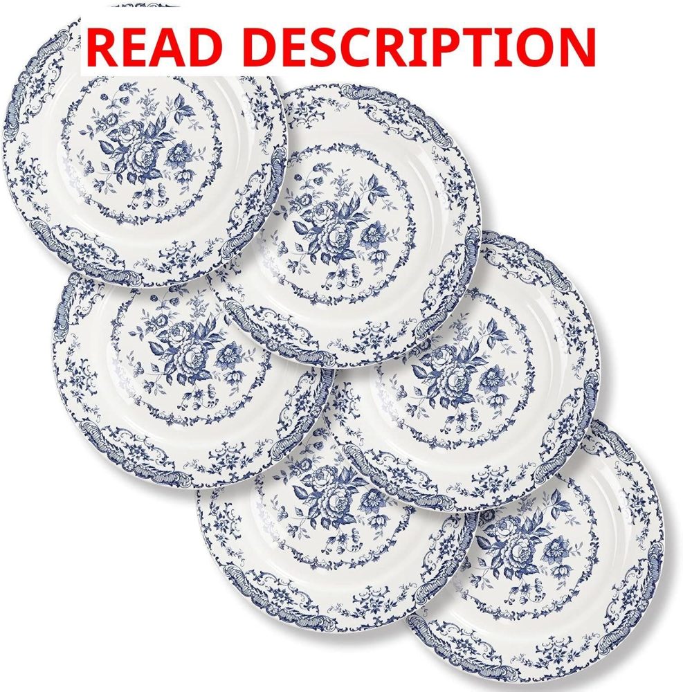Salad Plates 8.5" White Blue Floral Set of 6