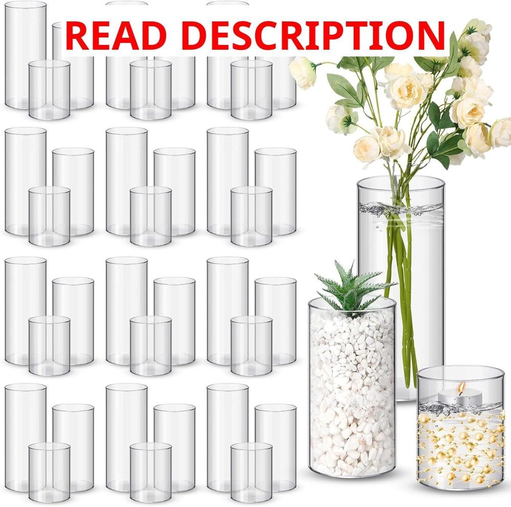 Nuogo 36 Pcs Plastic Cylinder Vases 4/6/8