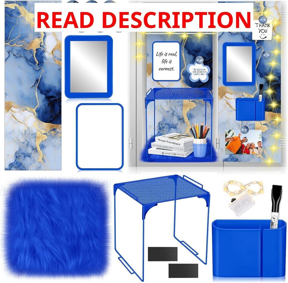 Blue Gold Marble Locker Organizer Kit Set
