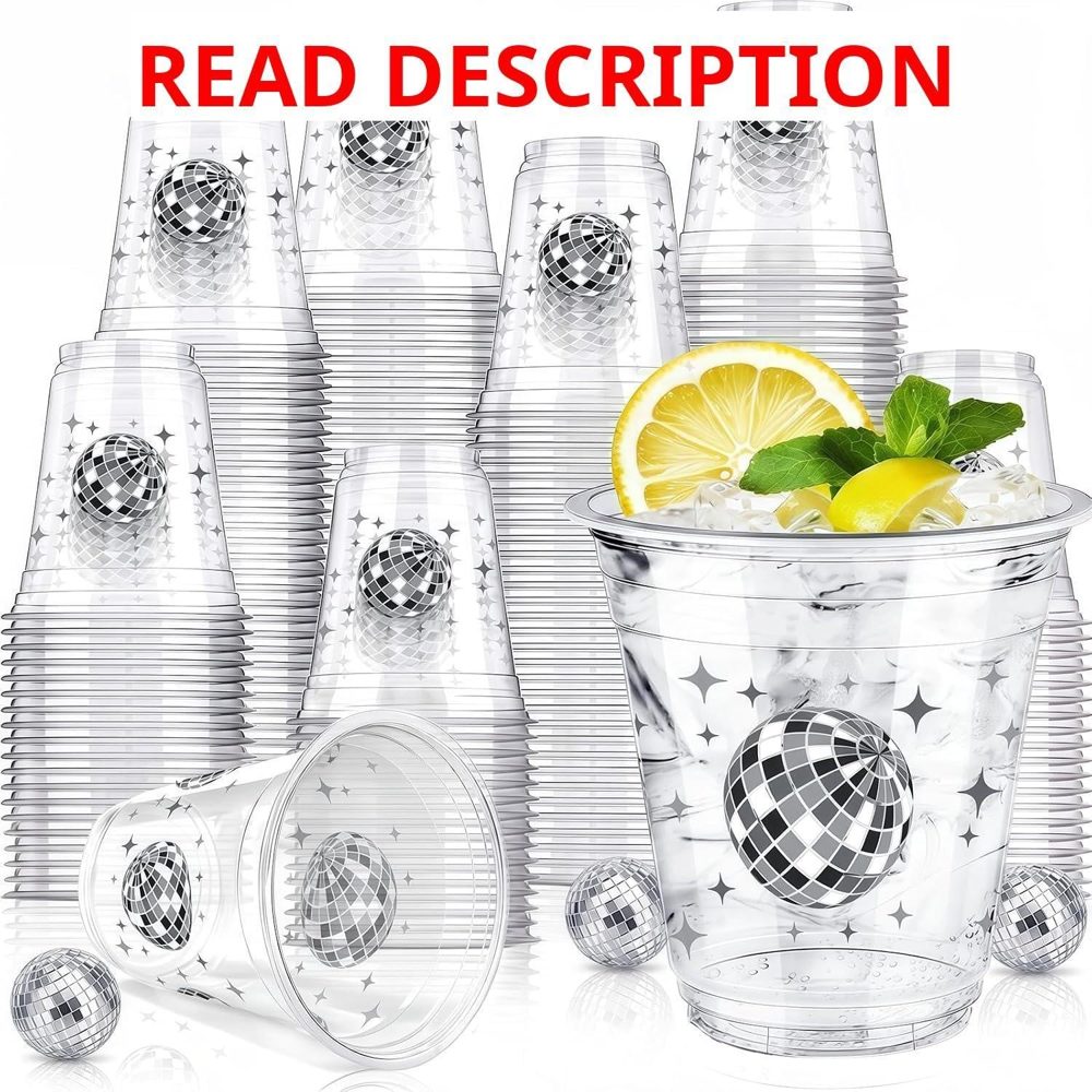 Uiifan 50 Pcs Disco Plastic Cups 12 oz