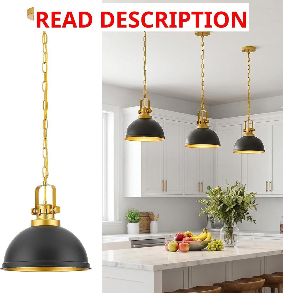 Black & Gold Pendant Lights Dome Shade