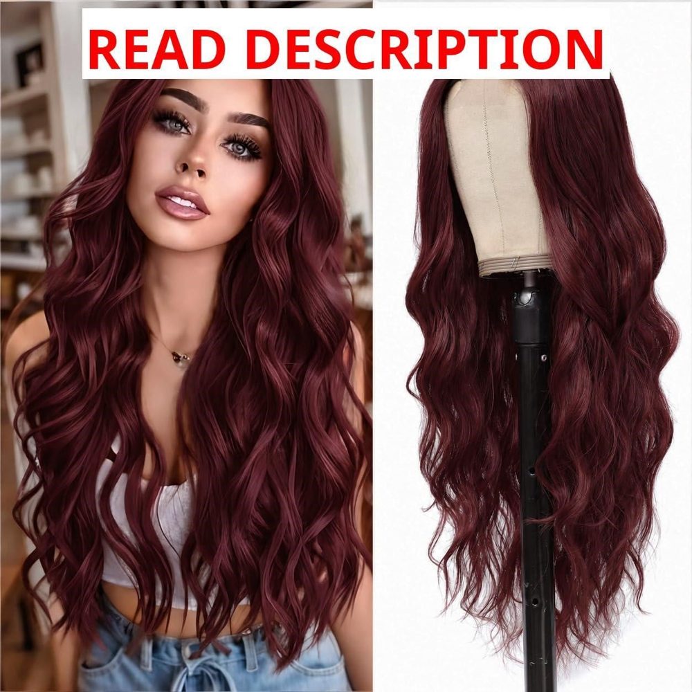 HMHIFI Red Wig 26" Burgundy Middle Part