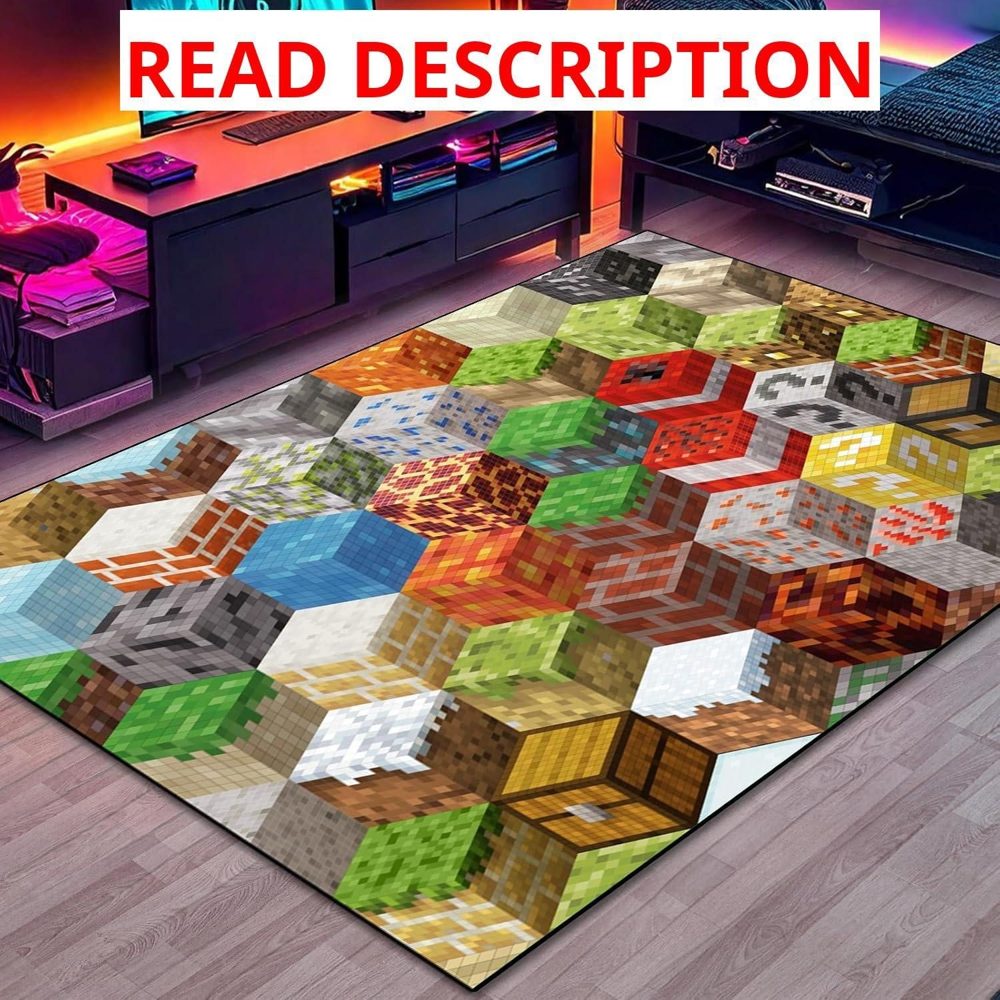 Block Game Rug: Pixel Cube Play Mat 70x55