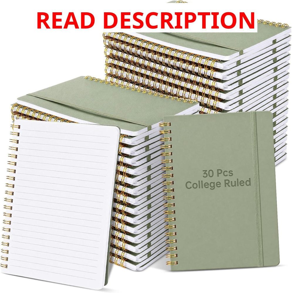 Watersay 30 Pcs 5x7 Spiral Notebooks Green