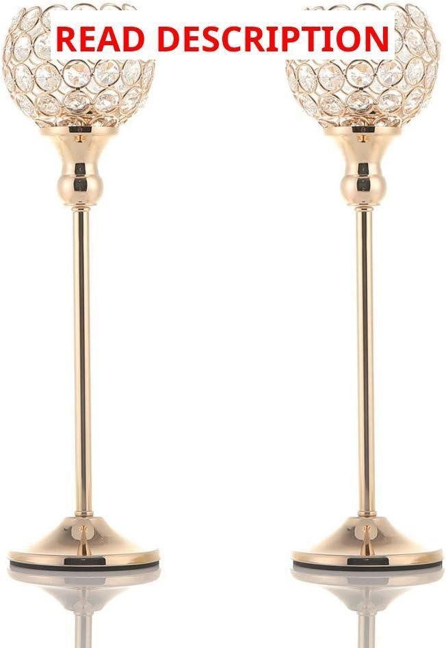 Crystal Votive Candle Holders Gold 15" Tall