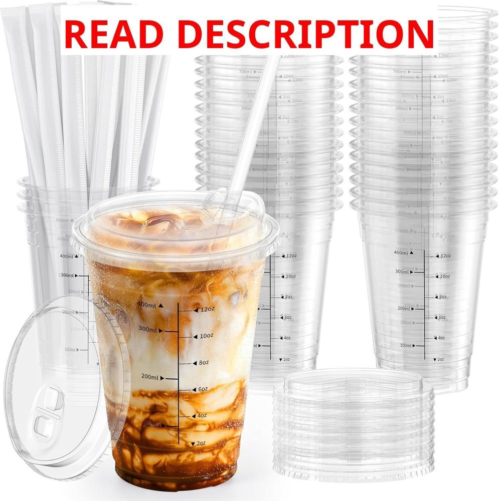 100 Pack 16 oz Iced Coffee Cups with Lids