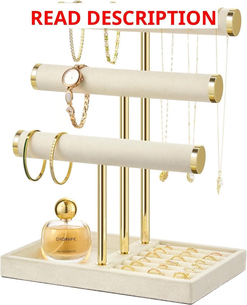 Jewelry Organizer Stand 3-Tier Velvet Holder