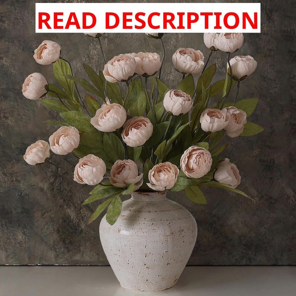 VIERENA 6Pcs 27" Faux Silk Peony Stems (Beige)