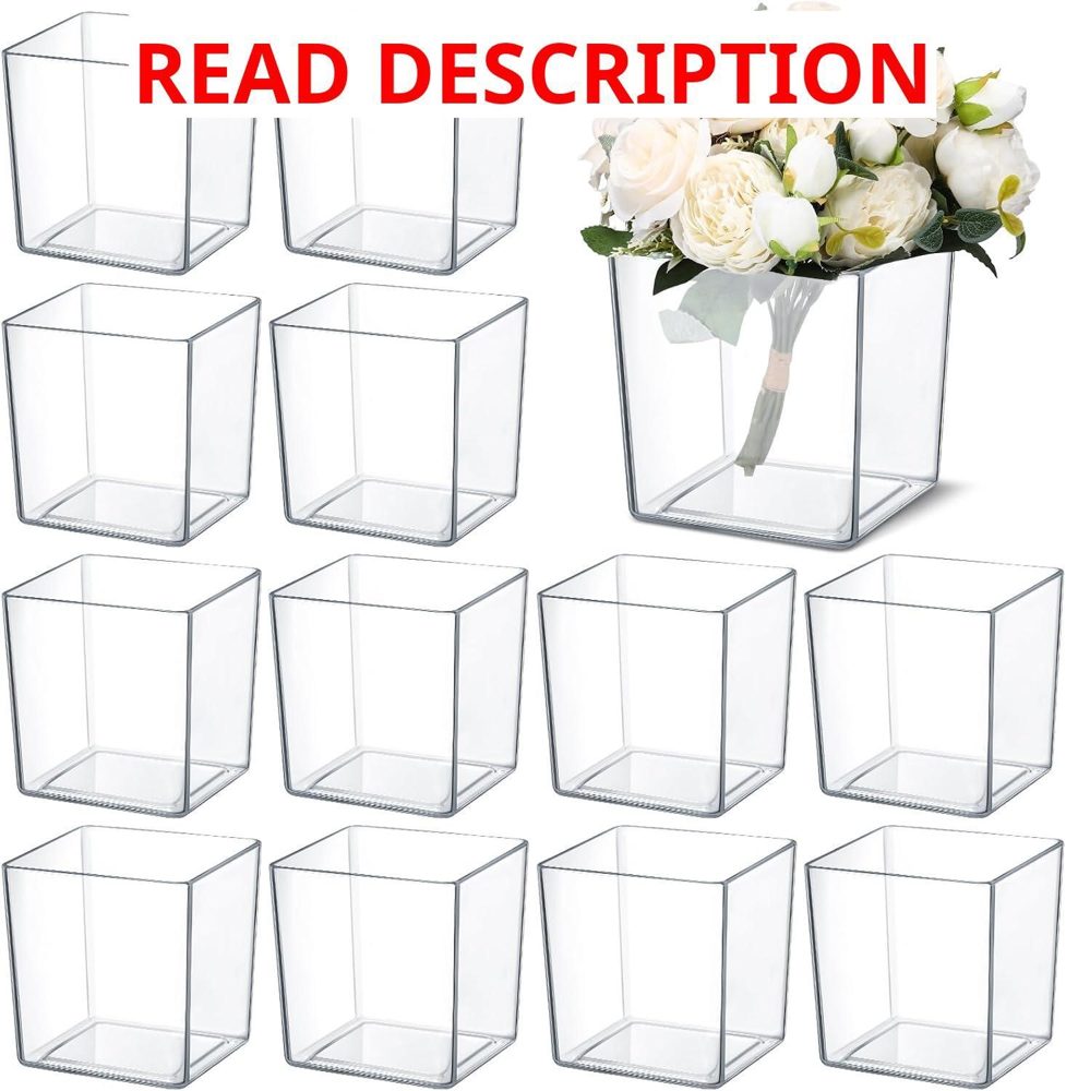 Tioncy 12 Pcs Clear Square Vases 5" x 5"