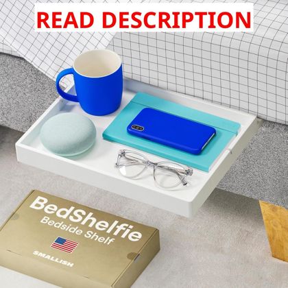 BedShelfie Bedside Shelf for Dorm - White Wood