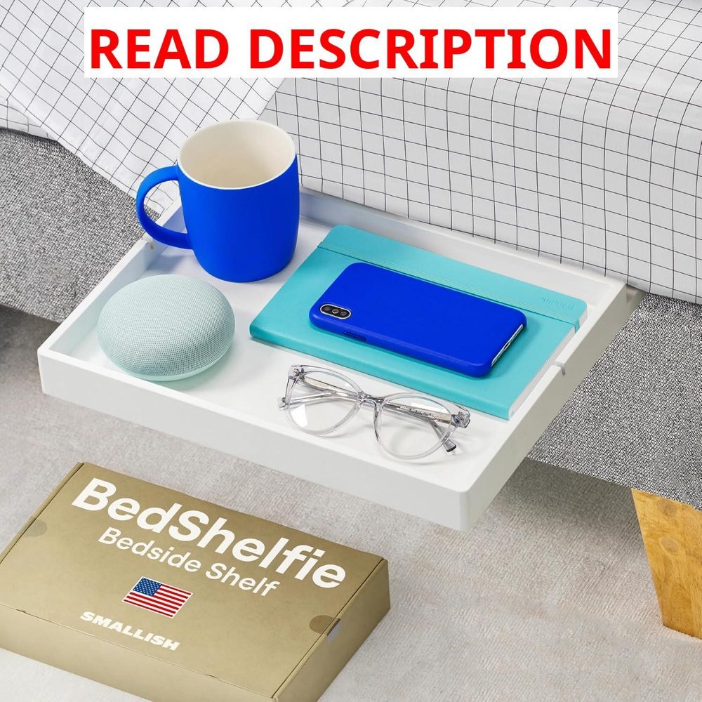 BedShelfie Bedside Shelf for Dorm - White Wood