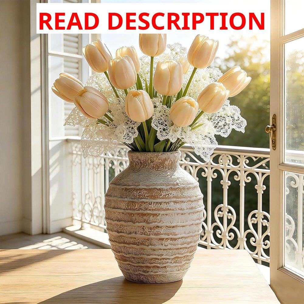 Rustic Ceramic Flower Vase 7" Farmhouse Decor
