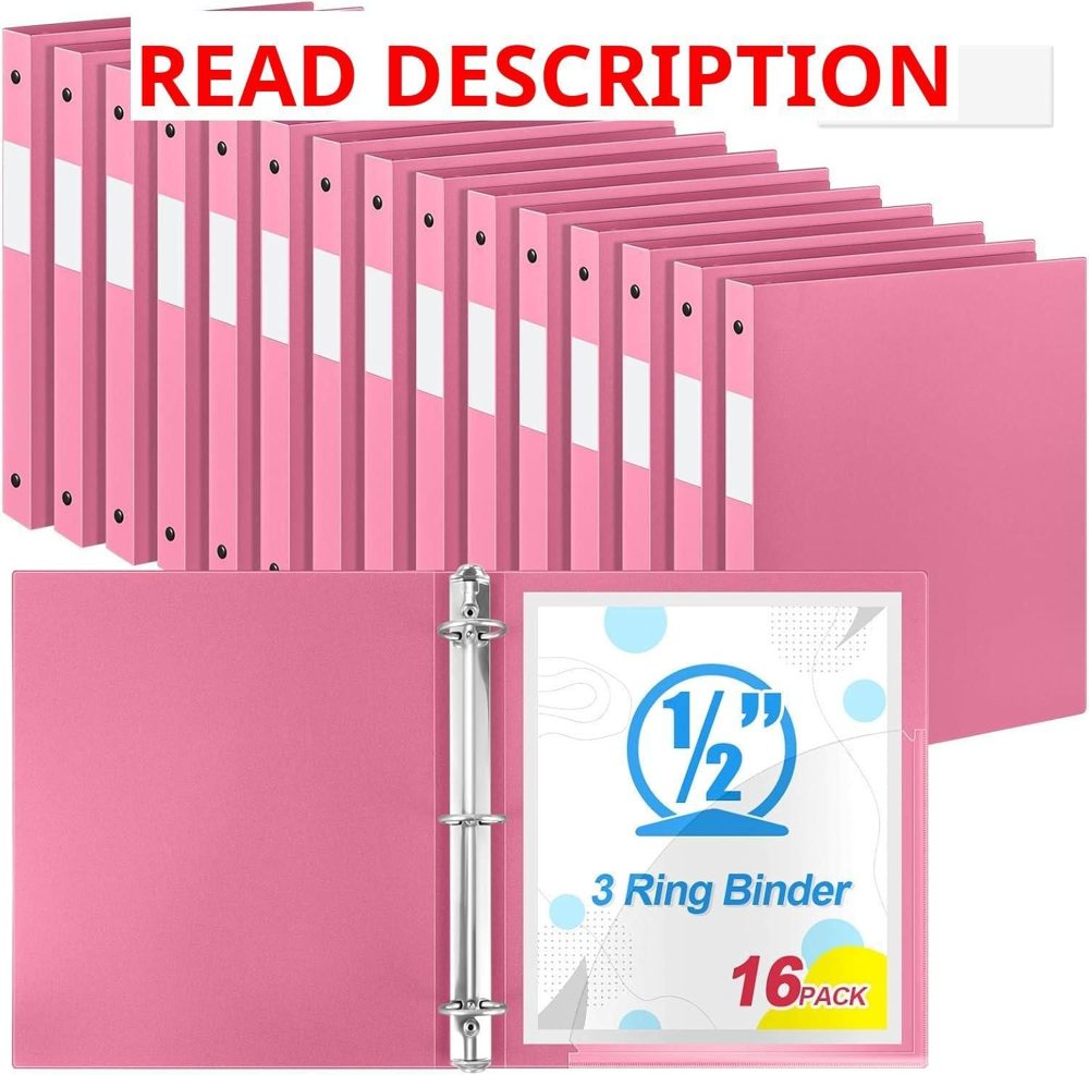 Henoyso 16 Pack 0.5" 3-Ring Binder (Pink)