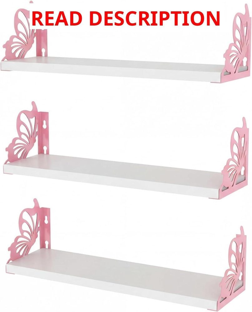 Hoikwo 3 Pack White Pink Butterfly Shelves