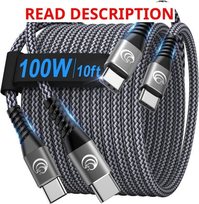 USB-C to USB-C 100W Cable 10ft (2 Pack)