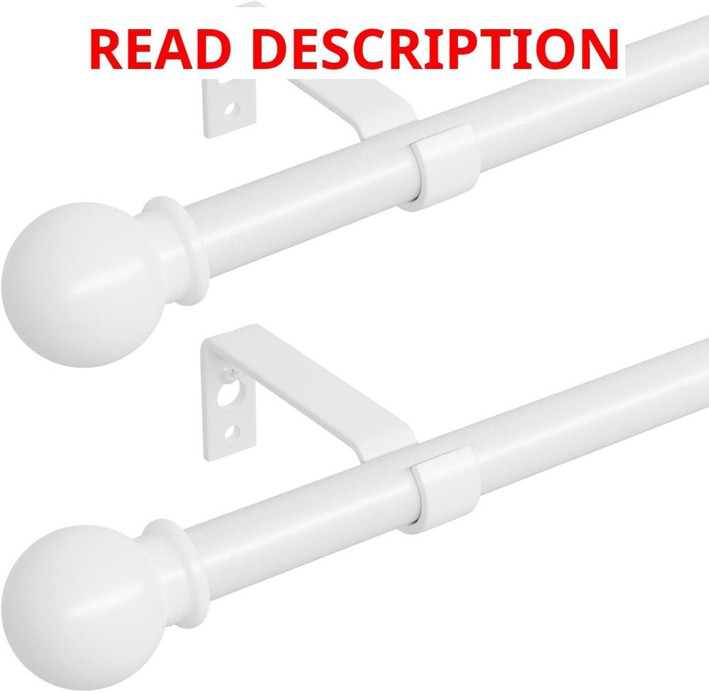 White Curtain Rods 28-48" 2-Pack with Brackets