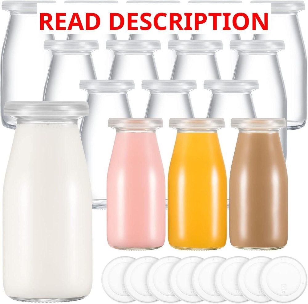 Zubebe 12-Pack 6 oz Glass Milk Bottles w/ Lids