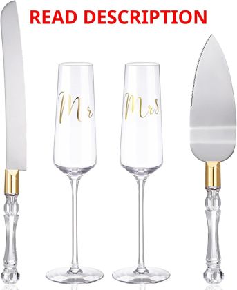 Boao 4Pcs Wedding Toasting Flutes & Cake Set