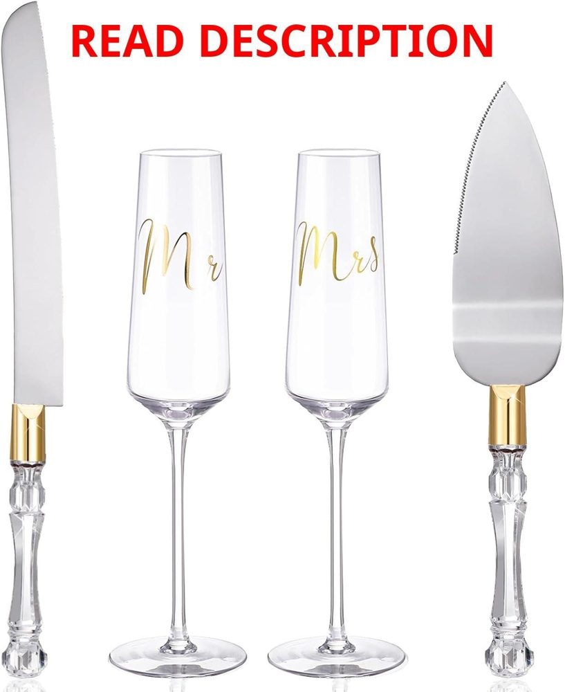 Boao 4Pcs Wedding Toasting Flutes & Cake Set