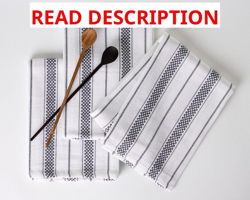Kitchen Towels Set 3 Pack Cotton Dark Grey