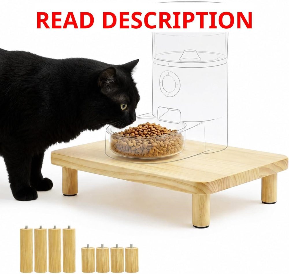 Adjustable Cat Feeder Stand in Pine Wood