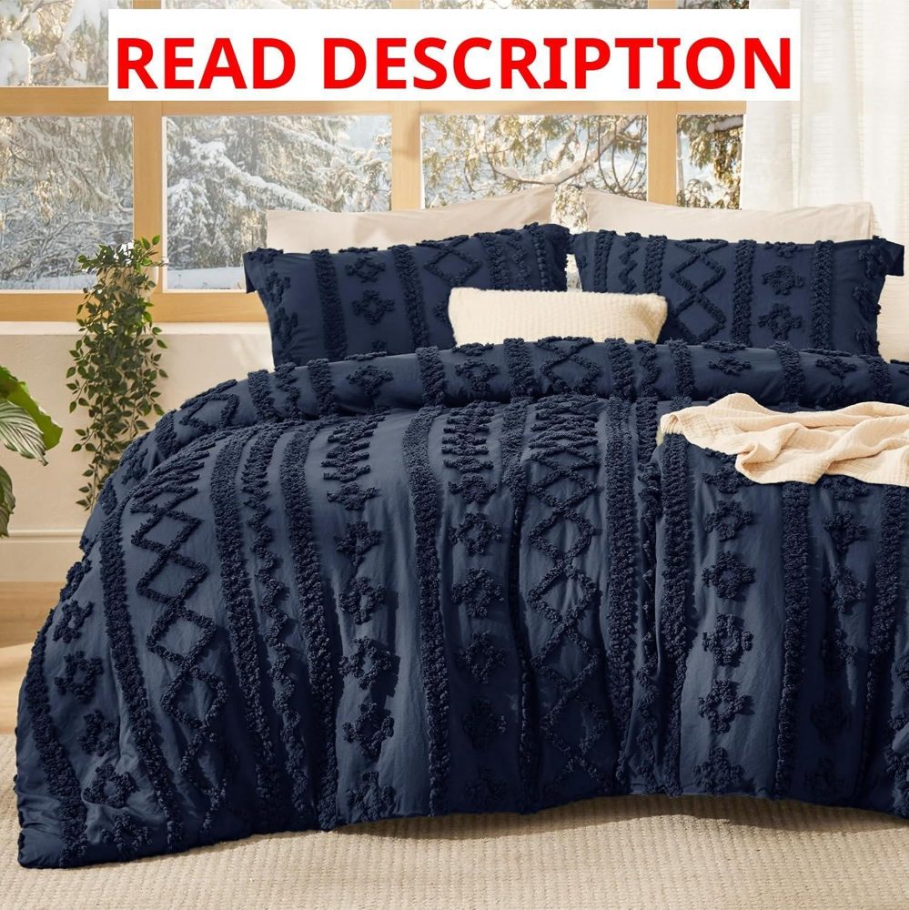 Bedsure Tufted Boho Comforter Twin Set Navy
