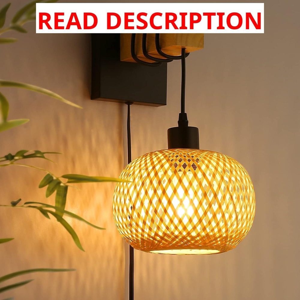 Farmhouse Rattan Plug-In Wall Sconce Lamp