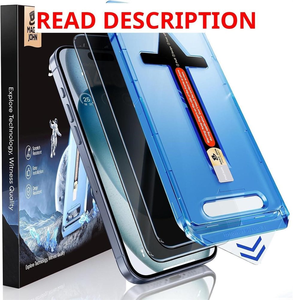 MAGIC JOHN 2-Pack iPhone 15 Privacy Protector