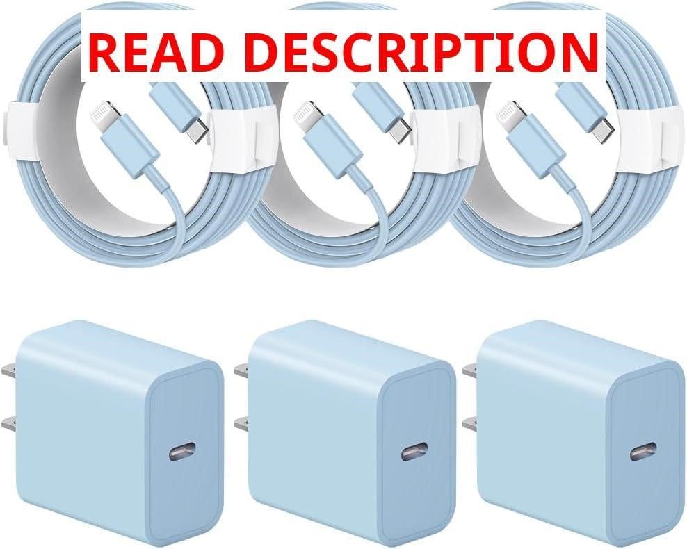 iPhone 20W Fast Charger 3-Pack (Blue) 6ft