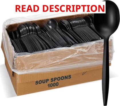 Plastic Disposable Soup Spoons Black 1000 count