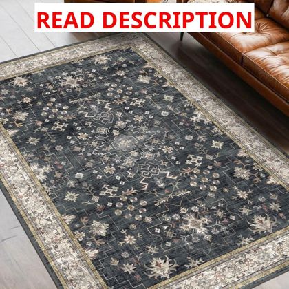 Black Boho Rug 5x7 Washable (Black/Multi)