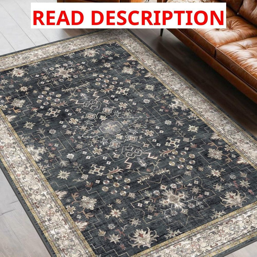 Black Boho Rug 5x7 Washable (Black/Multi)