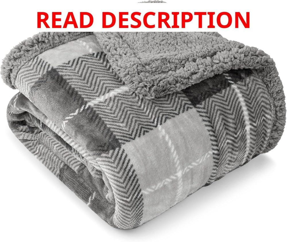 PAVILIA Twin Plaid Sherpa Throw Blanket 60x80