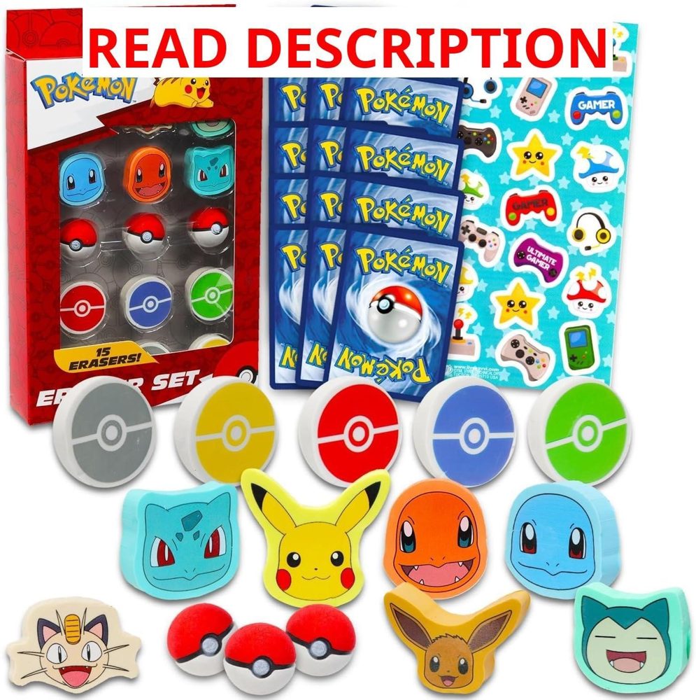 Pokemon Party Favor Set: 15 Erasers & Cards
