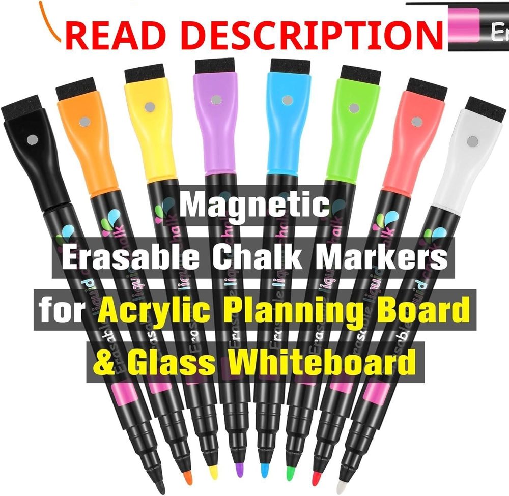 Magnetic Chalk Markers 8 Colors 1mm Tip
