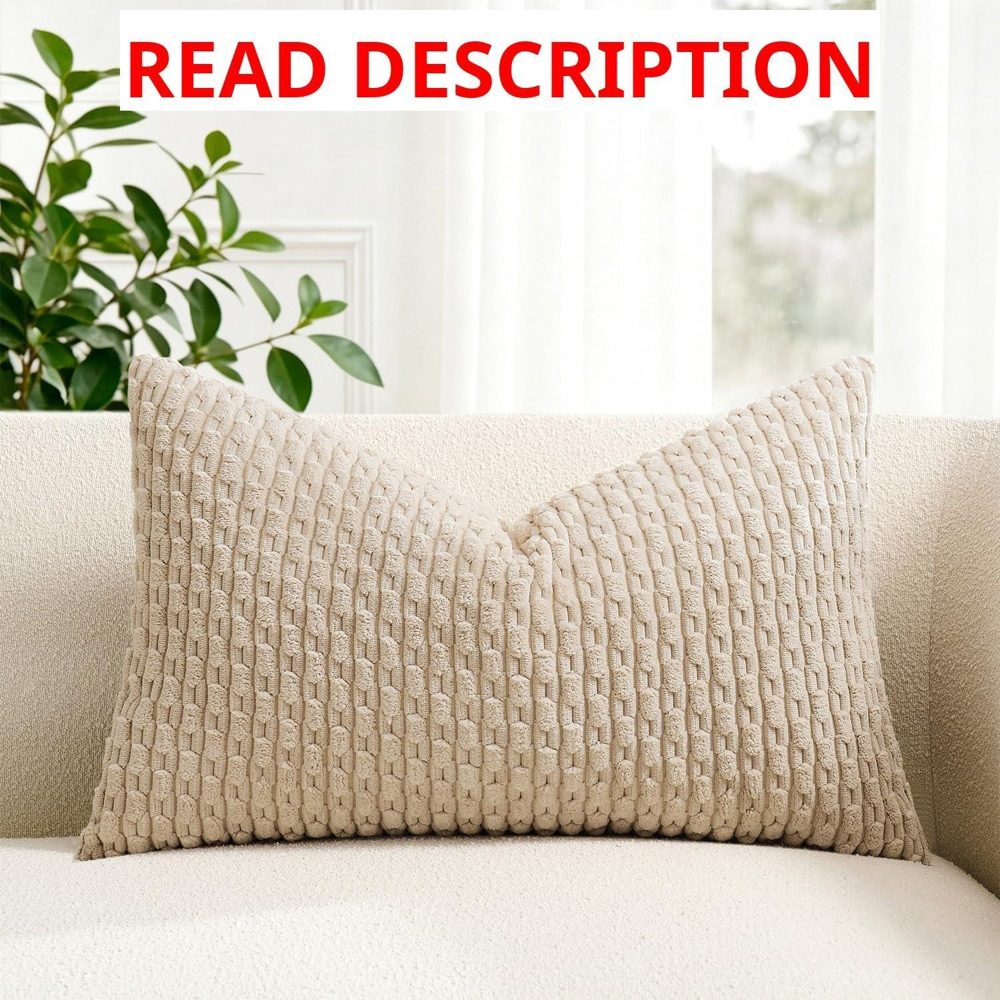 Kevin Corduroy Lumbar Pillow Cover 12x24 Beige
