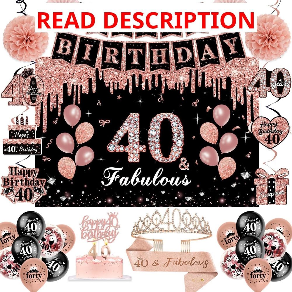 40th Birthday Decor - Rose Gold/Black Set