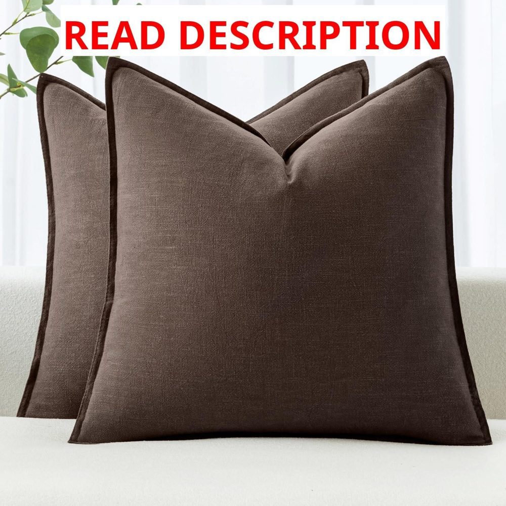 MIULEE Linen Euro Sham Covers 26x26 Brown 2 Pack