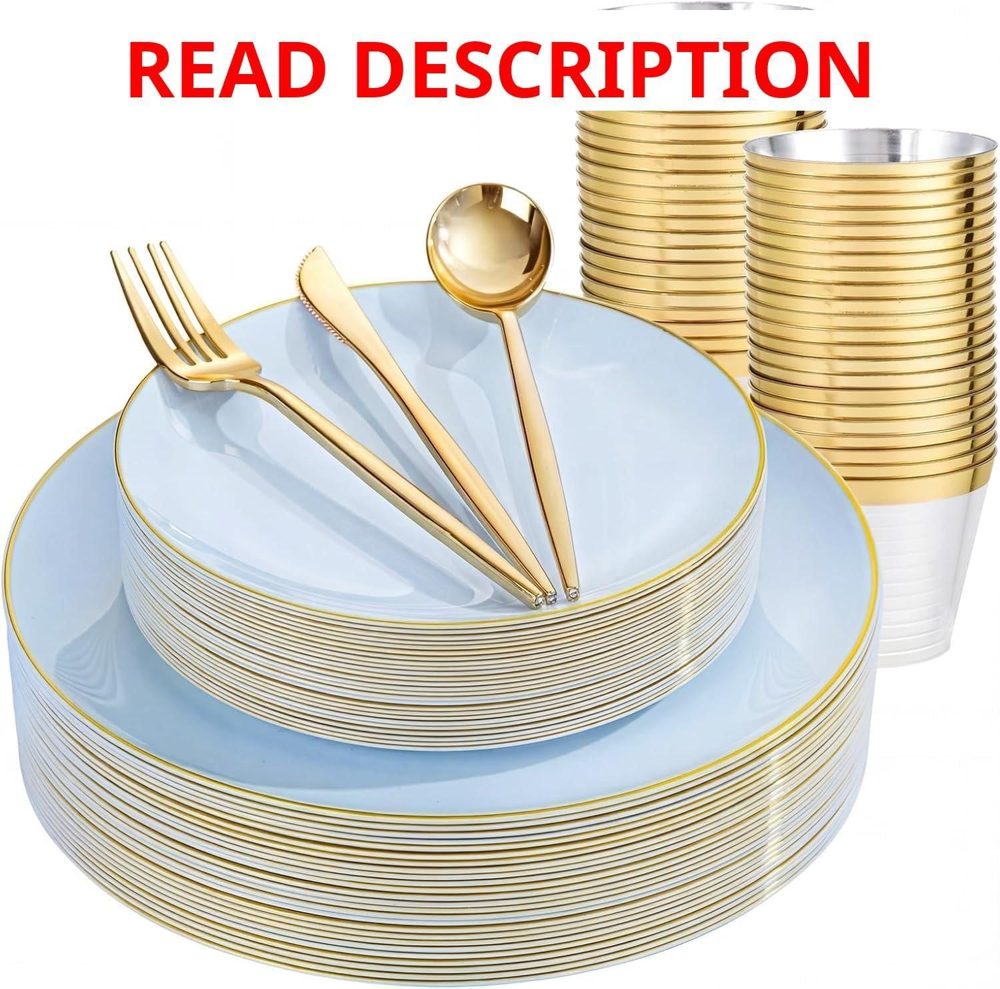 bUCLA 150Pcs Blue Plates Set + Cutlery